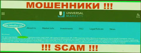 UM Media LLC - это компания, владеющая обманщиками Universal Markets