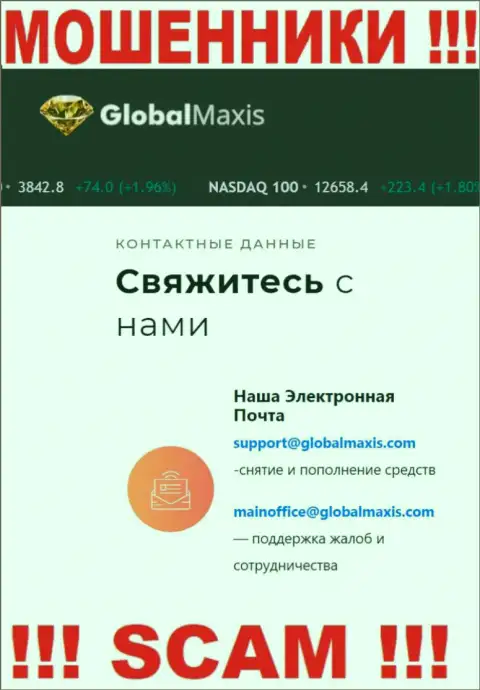 Е-мейл мошенников GlobalMaxis, который они разместили на своем официальном web-сервисе