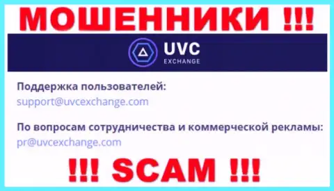 Связаться с мошенниками UVCExchange можно по представленному электронному адресу (инфа была взята с их информационного портала)