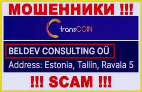 TransCoin - юридическое лицо интернет мошенников компания BELDEV CONSULTING OÜ