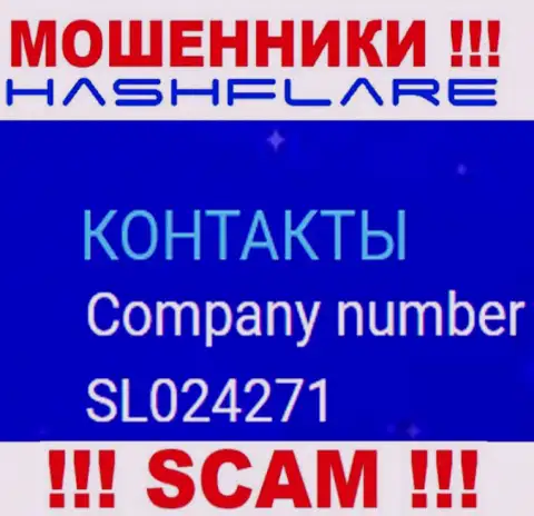 Номер регистрации, под которым зарегистрирована контора Hash Flare: SL024271