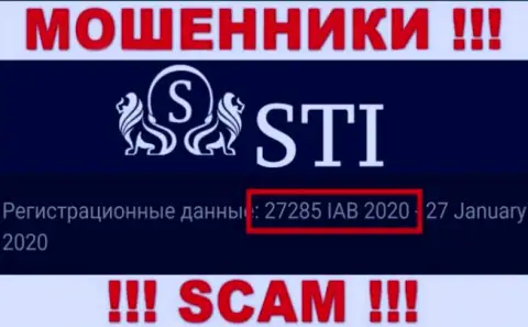 Регистрационный номер STOKTRADEINVEST LTD, который мошенники засветили у себя на веб странице: 27285 IAB 2020