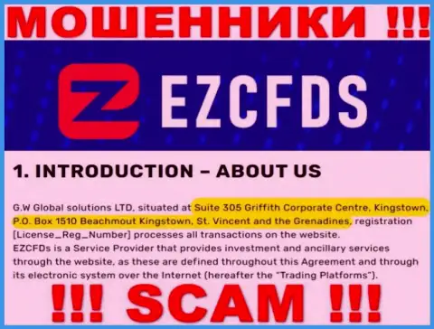 На интернет-портале EZCFDS предложен оффшорный адрес регистрации организации - Suite 305 Griffith Corporate Centre, Kingstown, P.O. Box 1510 Beachmout Kingstown, St. Vincent and the Grenadines, будьте очень осторожны - это мошенники