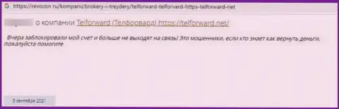 Работая совместно с TelForward Net имеется риск оказаться среди ограбленных, указанными мошенниками, клиентов (отзыв из первых рук)