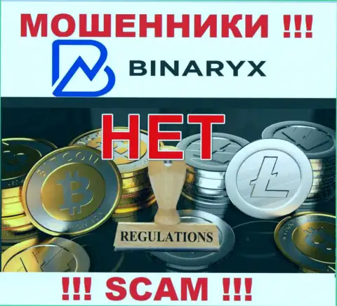 На интернет-ресурсе мошенников Binaryx Com нет инфы об регуляторе - его попросту нет