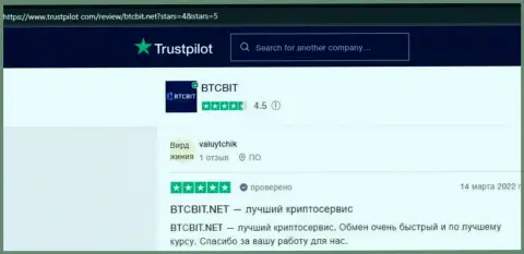 Посты о условиях предоставления услуг online-обменника БТЦБит на интернет-ресурсе Trustpilot Com