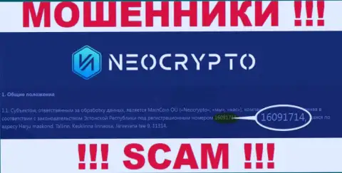 Рег. номер Neo Crypto - информация с официального веб-портала: 216091714