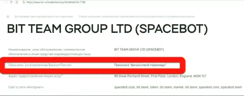 БитТим (SpaceBot Ltd) были признаны ЦБ РФ финансовой пирамидой