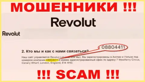 Будьте весьма внимательны, наличие номера регистрации у организации Revolut (08804411) может быть уловкой