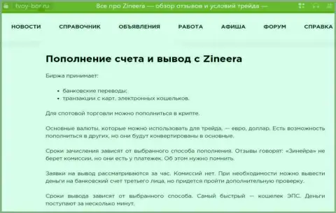 Обзорная публикация, размещенная на web-сервисе tvoy bor ru. об выводе вложений в дилинговой компании Зиннейра Ком