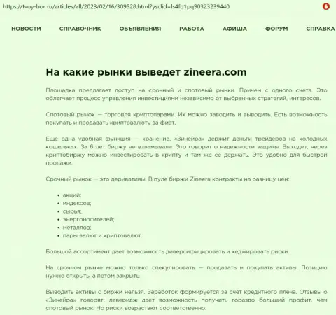 Информационная статья о существенном ряде инструментов для торговли биржевой компании Зиннейра, размещенная на онлайн-сервисе tvoy-bor ru