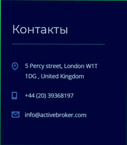 Адрес головного офиса FOREX брокерской компании Актив Брокер, предложенный на официальном веб-сервисе данного дилера